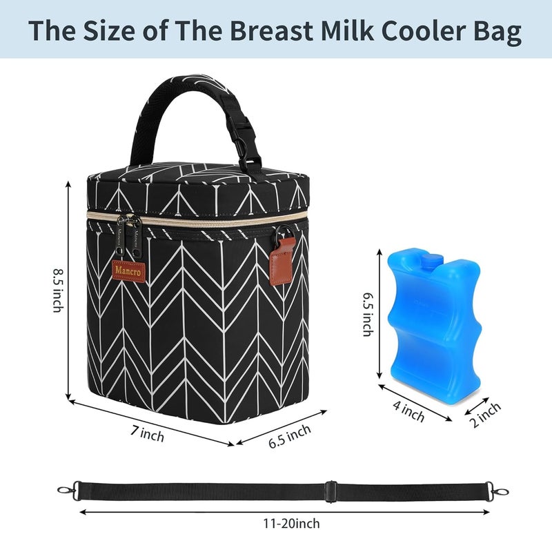 Mancro Breastmilk Cooler Bag Travel, Insulated Baby Bottle Bag with Ice Pack, Fits 4 Baby Bottles Up to 9 Ounce,Leak-Proof & Durable, Black Wave - Image 2